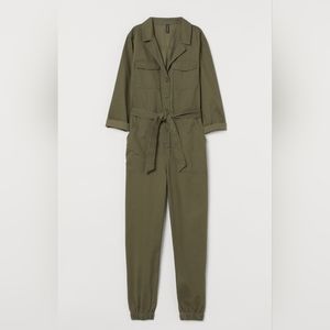 Dark Khaki Green Cotton Twill Overall Jumpsuit H&M Size 8